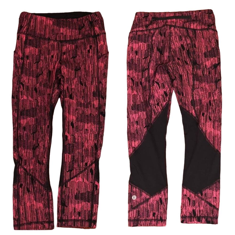 Lululemon Crop Leggings Black Pink Neon - Picture 3 of 11